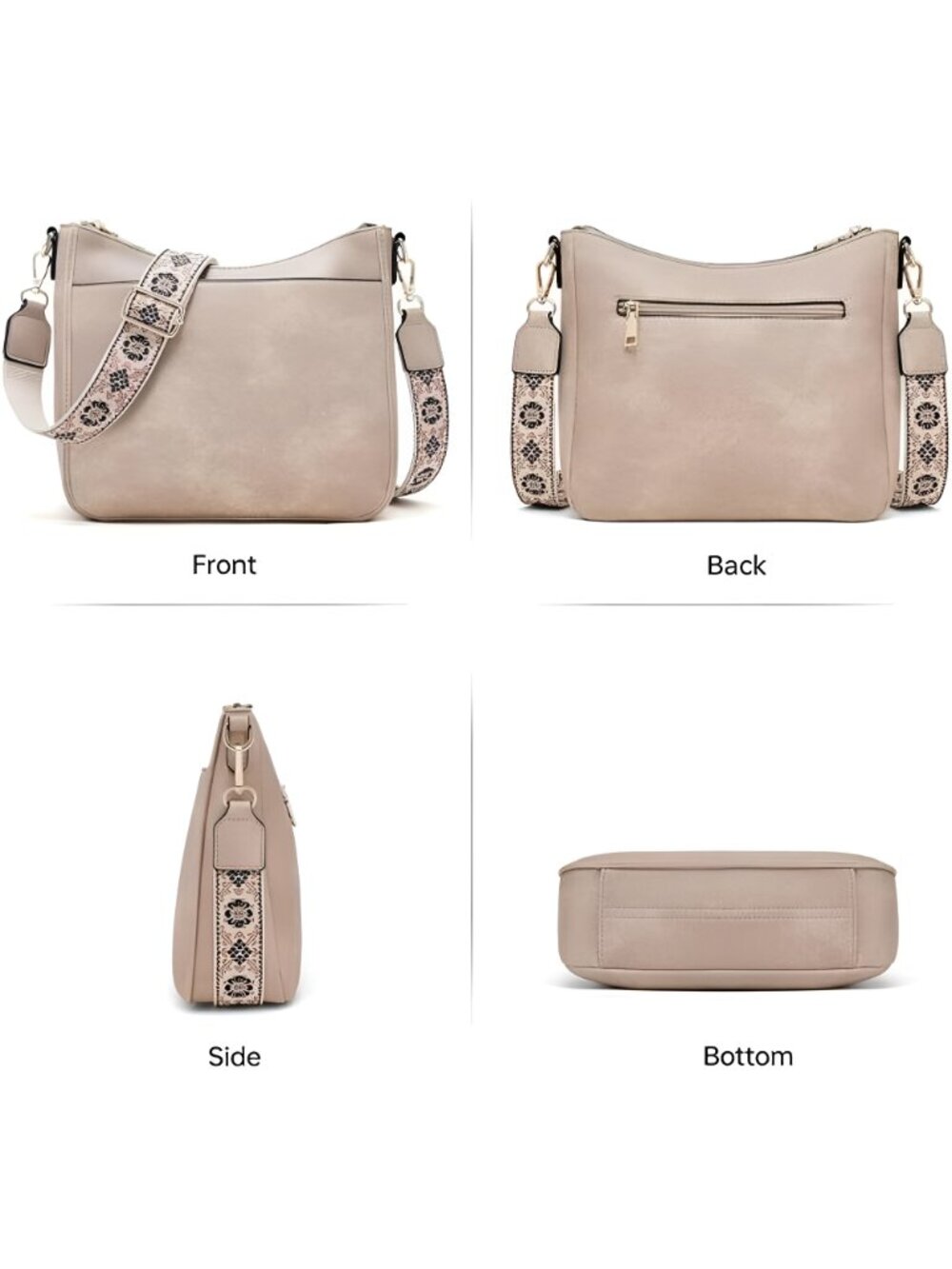 Hobo Crossbody Bag for Women, Vegan Leather Multipocket Shoulder Purse - Picture 15 of 16